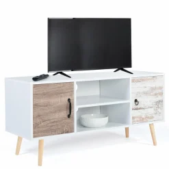 Meuble TV scandinave blanc 2 portes*IDMarket