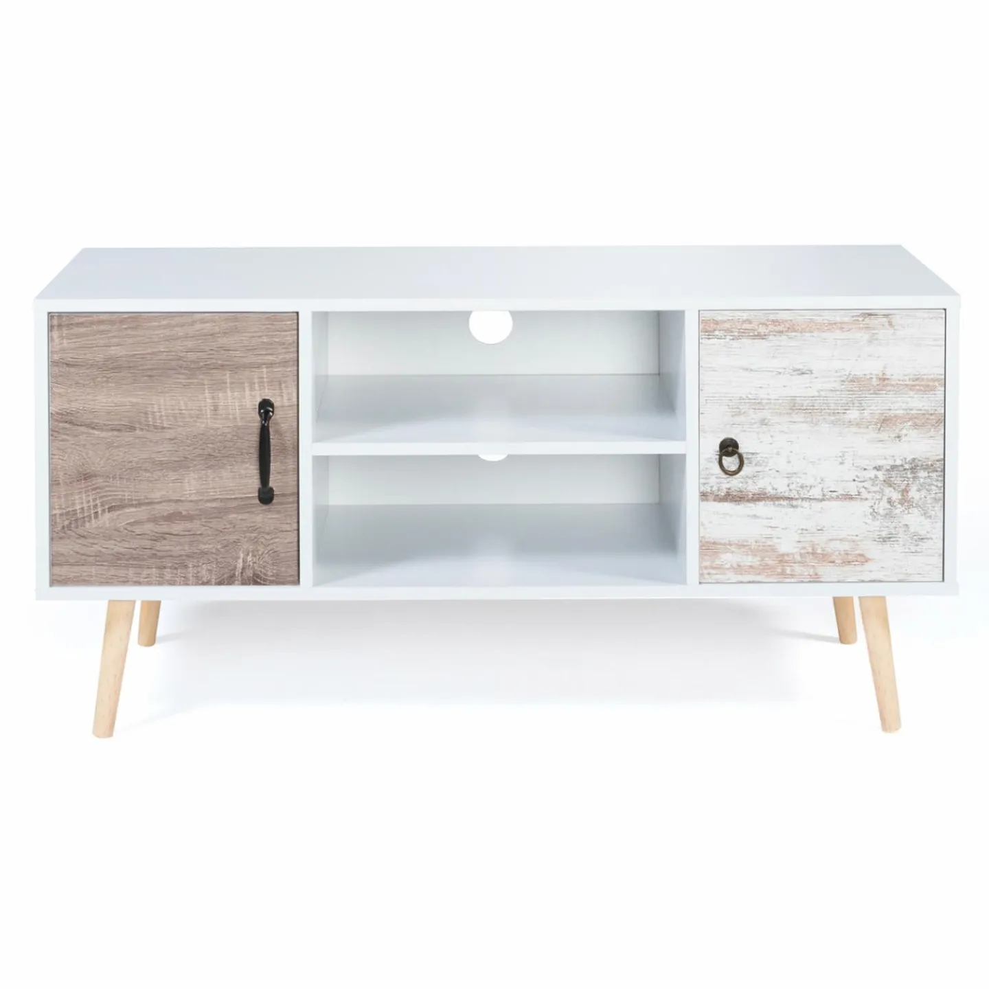 Meuble TV scandinave blanc 2 portes*IDMarket