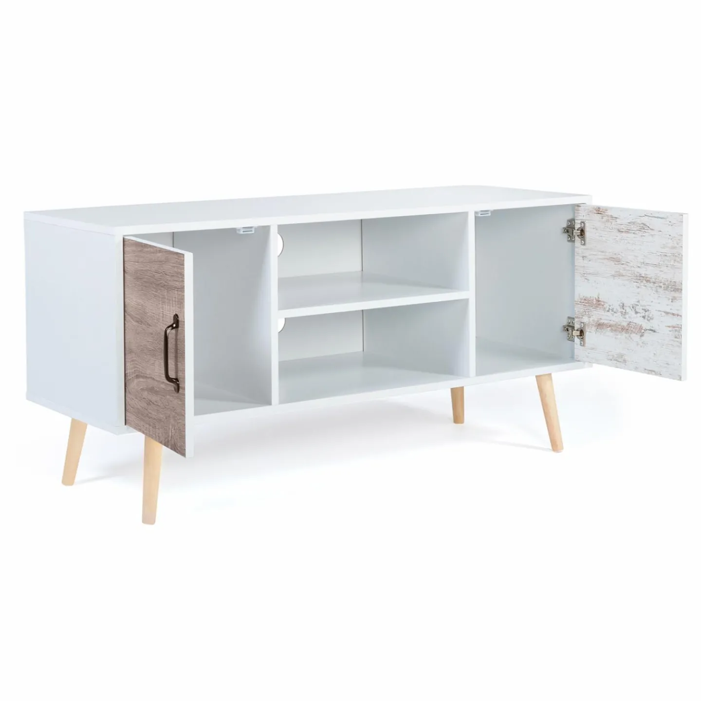 Meuble TV scandinave blanc 2 portes*IDMarket