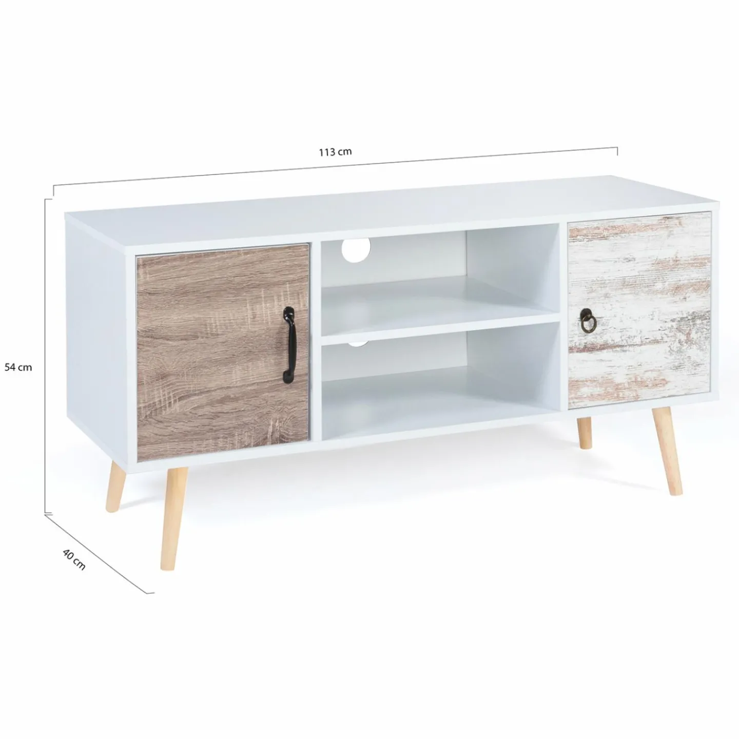 Meuble TV scandinave blanc 2 portes*IDMarket