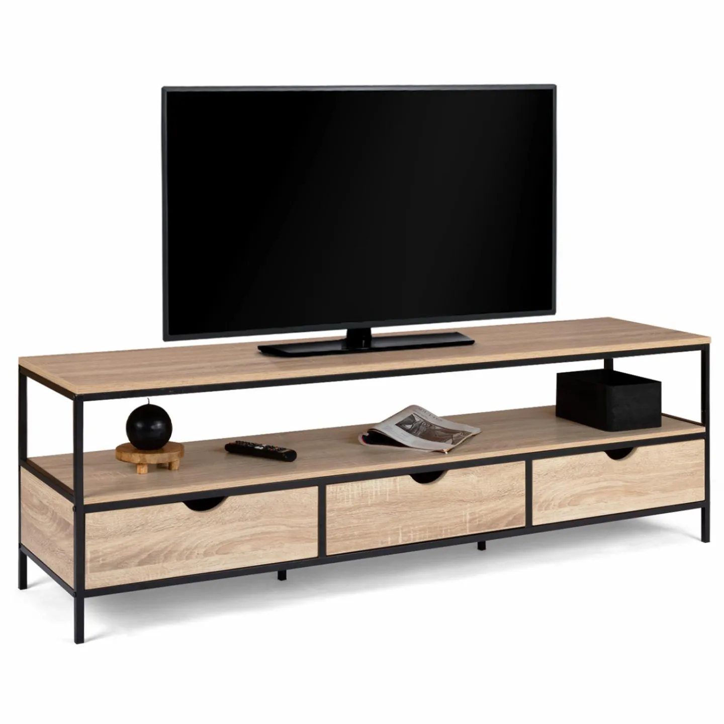 Meuble TV style industriel 3 tiroirs 160 cm*IDMarket Discount