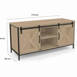 Meuble TV style industriel 2 portes grange coulissantes*IDMarket Clearance