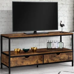 Meuble TV style industriel bois effet vieilli et métal 2 tiroirs*IDMarket Online