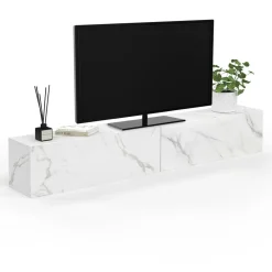 Meuble TV suspendu 2 portes bois effet marbre 180 cm*IDMarket Online