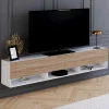 Meuble TV suspendu blanc et bois 180 cm avec étagères*IDMarket New
