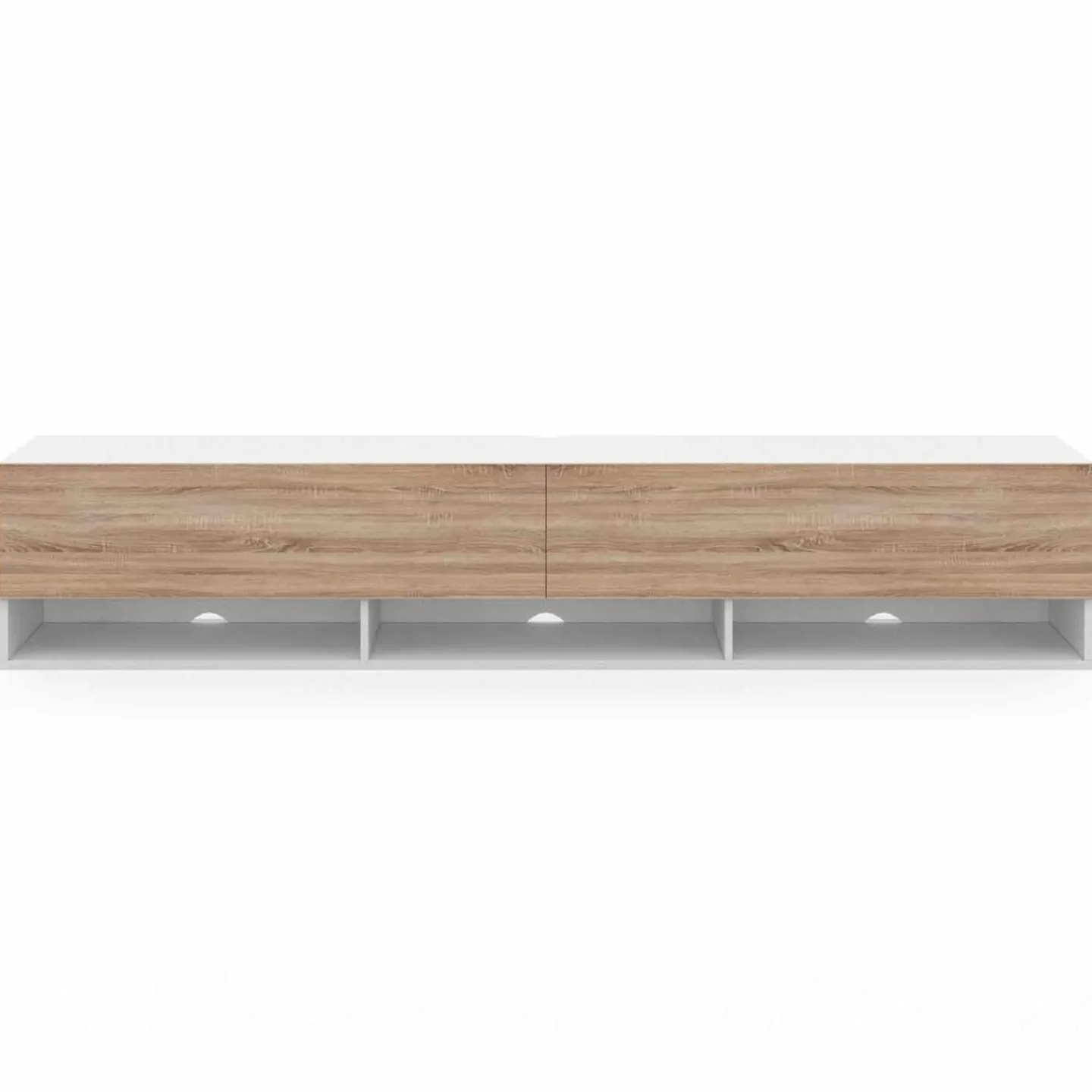 Meuble TV suspendu blanc et bois 180 cm avec étagères*IDMarket New