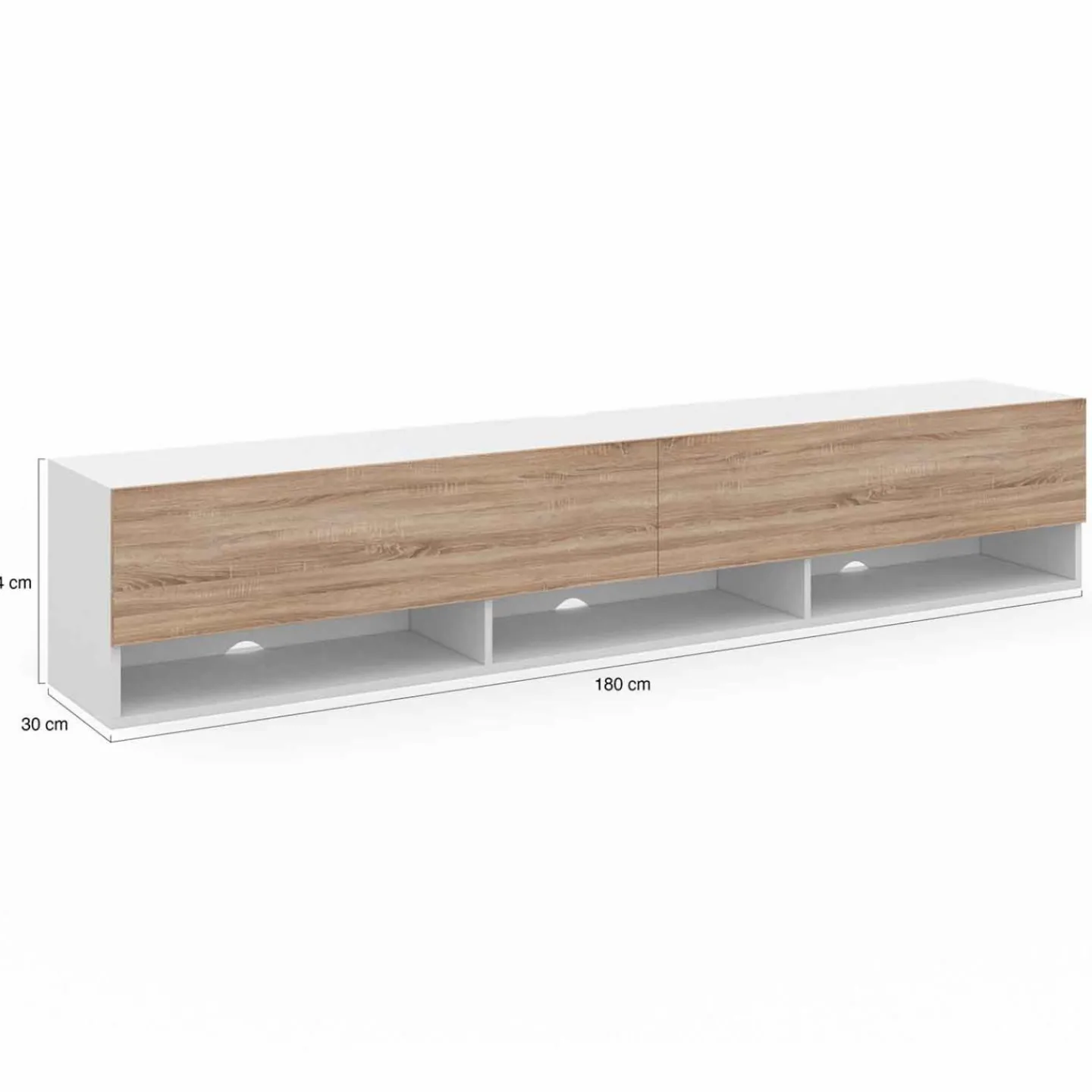Meuble TV suspendu blanc et bois 180 cm avec étagères*IDMarket New