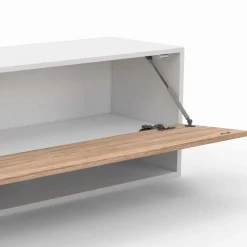 Meuble TV suspendu blanc et bois 180 cm avec étagères*IDMarket New