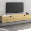 Meuble TV suspendu industriel 180 cm avec 2 portes*IDMarket Discount