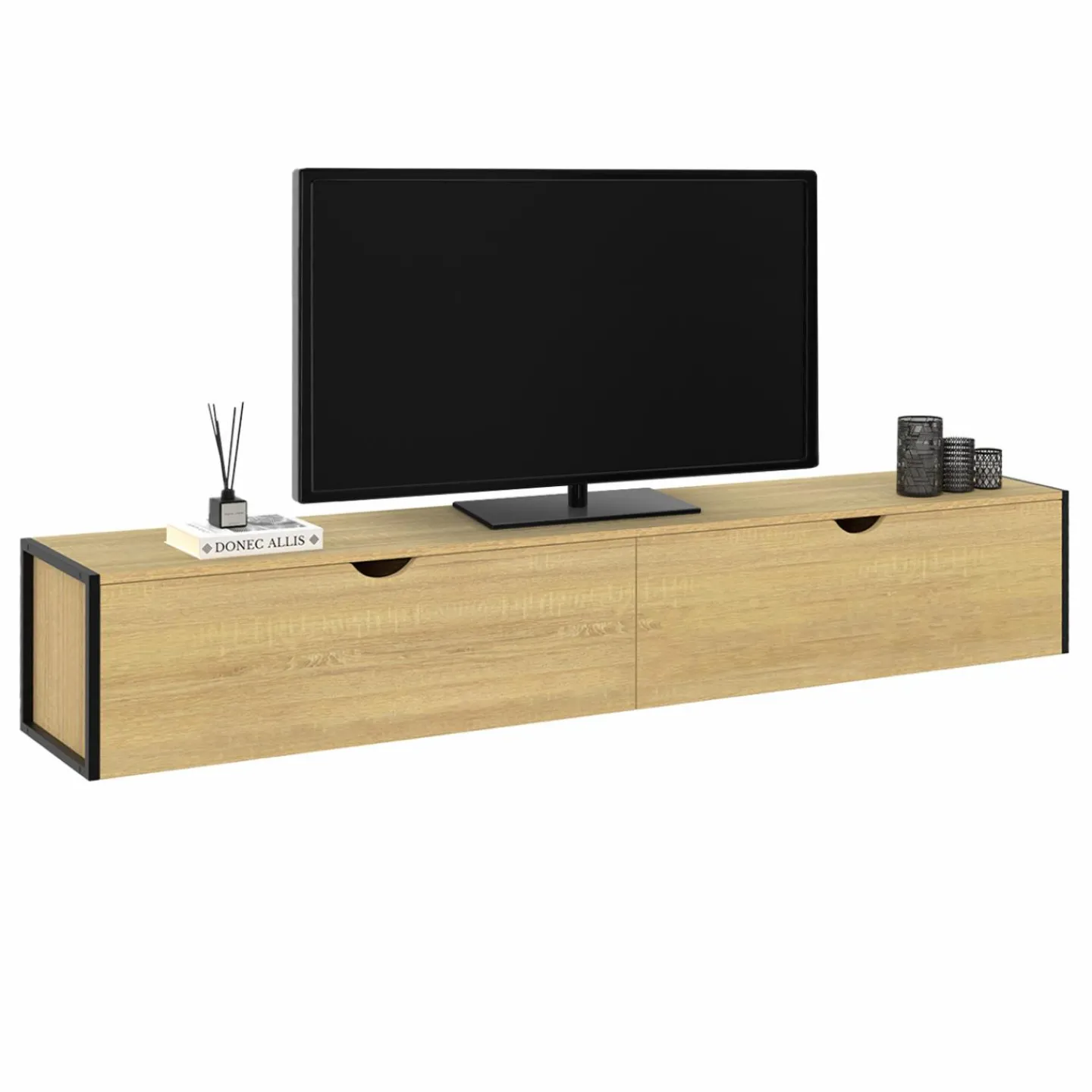 Meuble TV suspendu industriel 180 cm avec 2 portes*IDMarket Discount