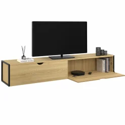 Meuble TV suspendu industriel 180 cm avec 2 portes*IDMarket Discount