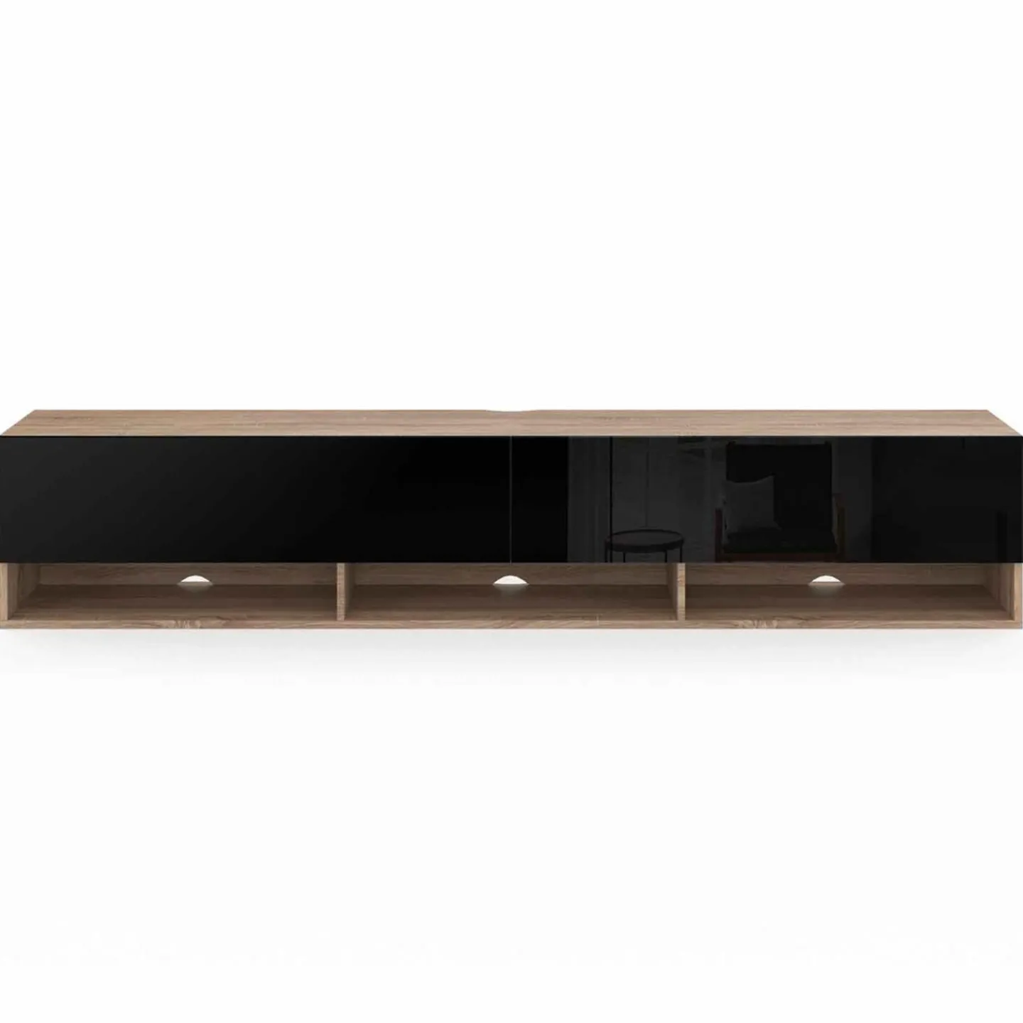 Meuble TV suspendu noir et bois 180 cm avec étagères*IDMarket Outlet