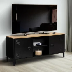 Meuble TV vestiaire portes métal et plateau bois 113 cm*IDMarket Sale