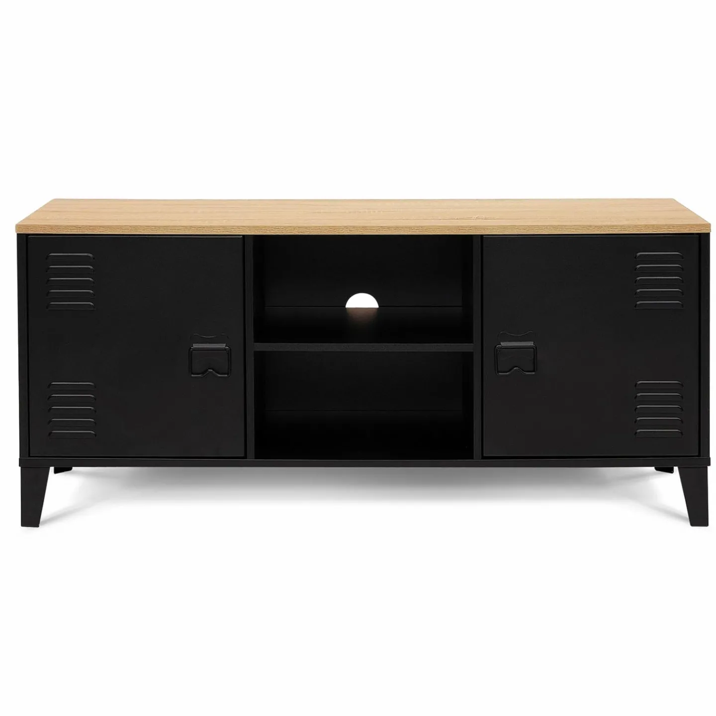 Meuble TV vestiaire portes métal et plateau bois 113 cm*IDMarket Sale