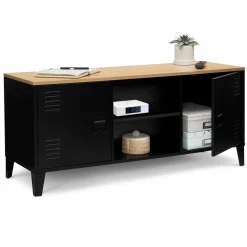Meuble TV vestiaire portes métal et plateau bois 113 cm*IDMarket Sale