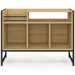 Meuble vinyle, buffet de rangement 100cm bois et noir design industriel*IDMarket Outlet