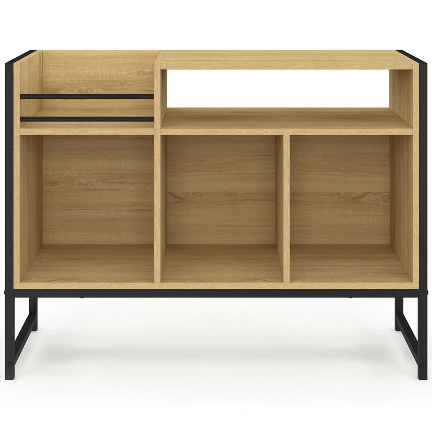 Meuble vinyle, buffet de rangement 100cm bois et noir design industriel*IDMarket Outlet