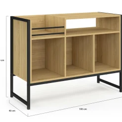 Meuble vinyle, buffet de rangement 100cm bois et noir design industriel*IDMarket Outlet
