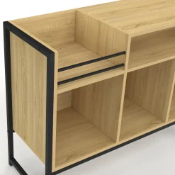 Meuble vinyle, buffet de rangement 100cm bois et noir design industriel*IDMarket Outlet