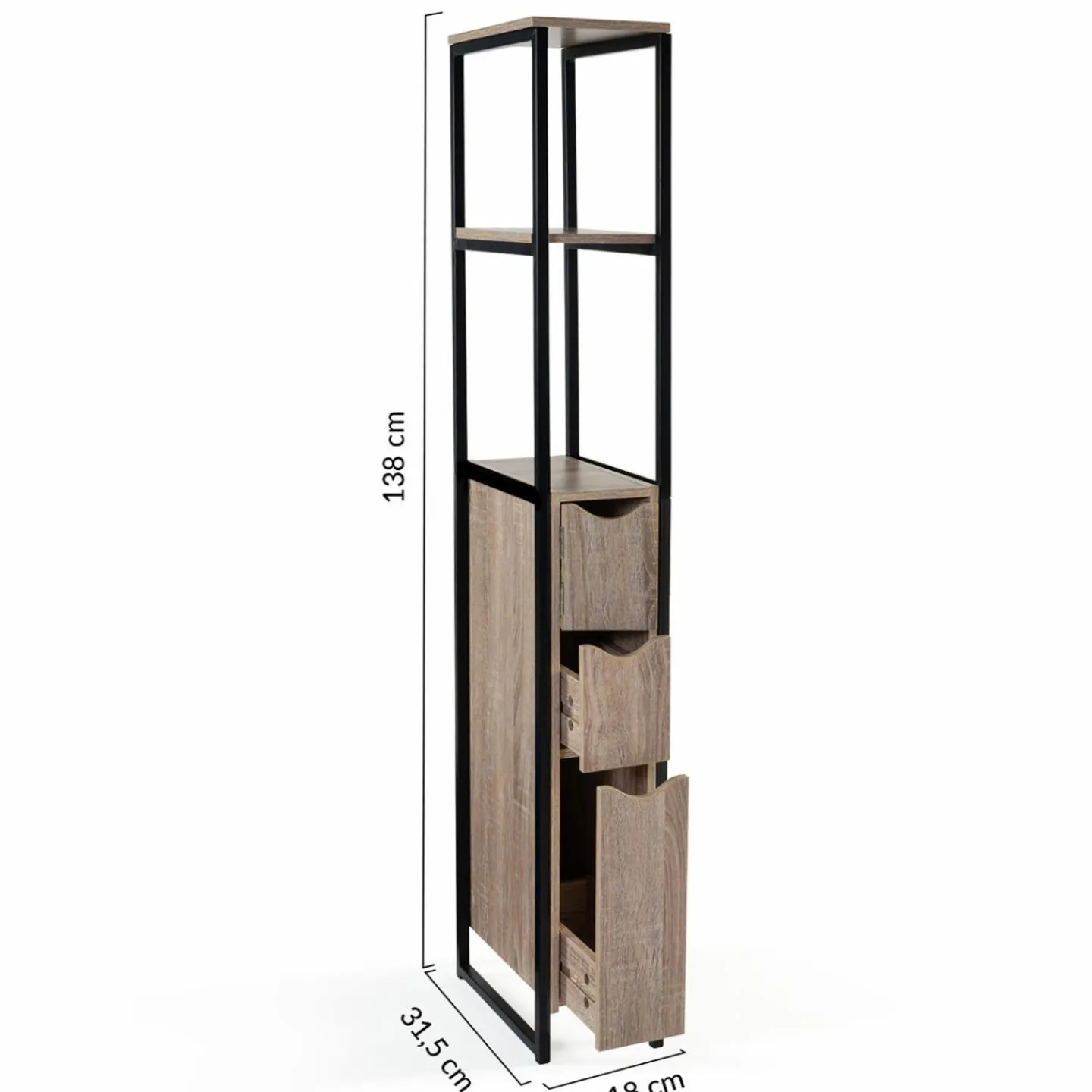 Meuble WC 3 portes DETROIT design industriel avec étagères*IDMarket Hot