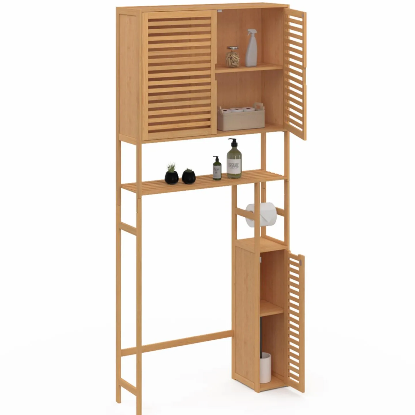 Meuble WC en bambou avec 1 placard double et 1 étagère*IDMarket Online