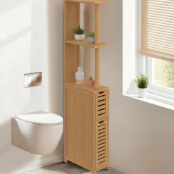 Meuble WC en bambou avec 2 portes et étagères*IDMarket