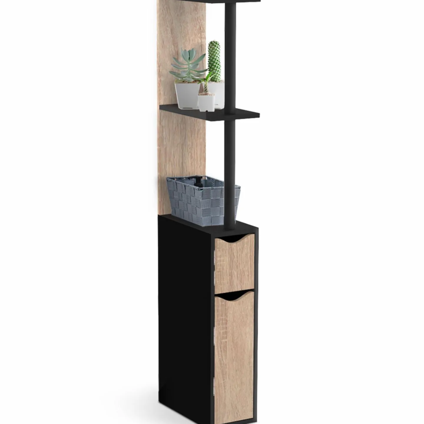 Meuble WC étagère avec 2 portes noir et bois*IDMarket Sale