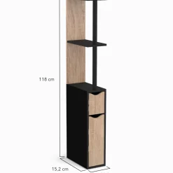 Meuble WC étagère avec 2 portes noir et bois*IDMarket Sale
