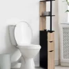 Meuble WC étagère avec portes : noir et bois*IDMarket Clearance