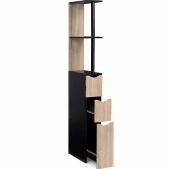 Meuble WC étagère avec portes : noir et bois*IDMarket Clearance