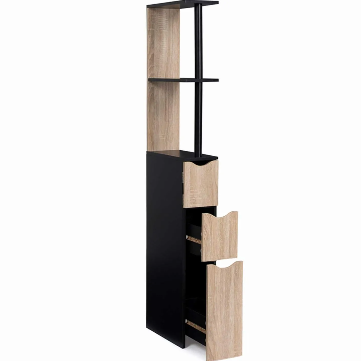 Meuble WC étagère avec portes : noir et bois*IDMarket Clearance