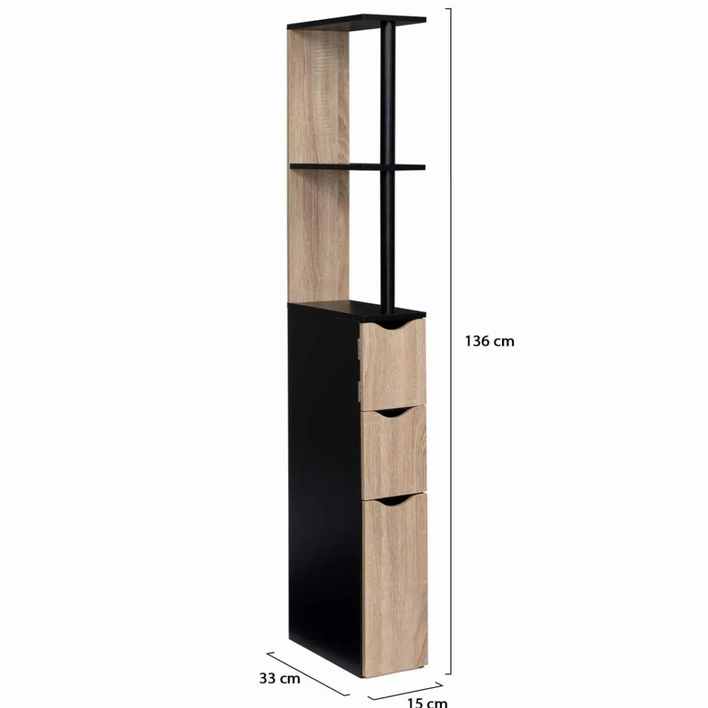 Meuble WC étagère avec portes : noir et bois*IDMarket Clearance