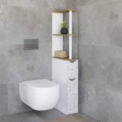 Meuble WC étagère hêtre et motif terrazzo avec 2 portes*IDMarket New