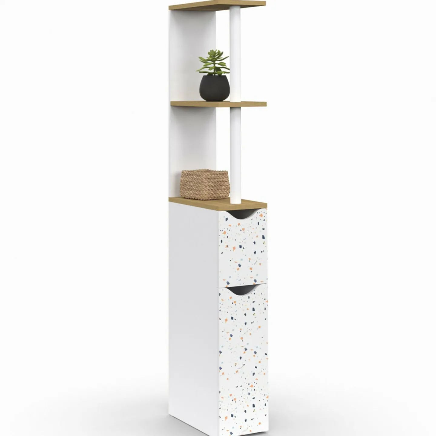 Meuble WC étagère hêtre et motif terrazzo avec 2 portes*IDMarket New