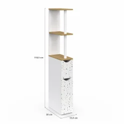 Meuble WC étagère hêtre et motif terrazzo avec 2 portes*IDMarket New