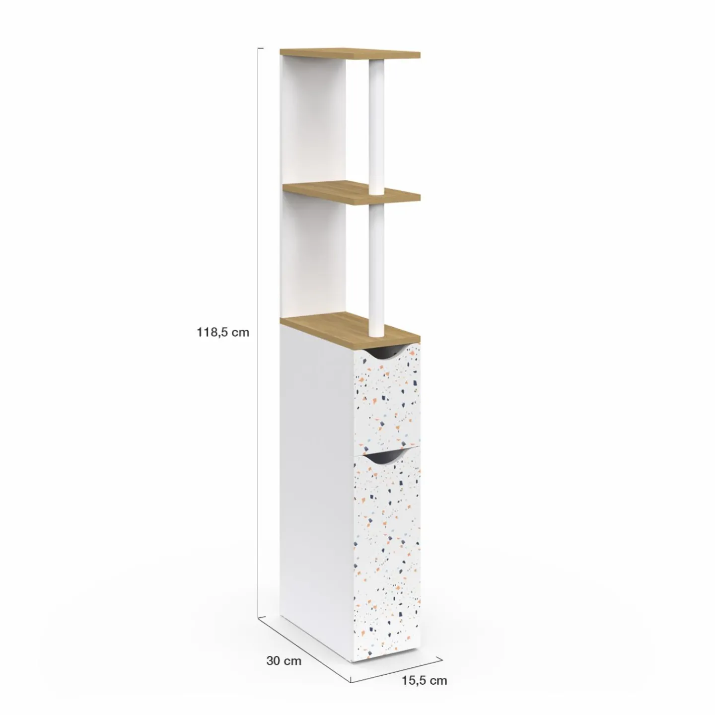 Meuble WC étagère hêtre et motif terrazzo avec 2 portes*IDMarket New