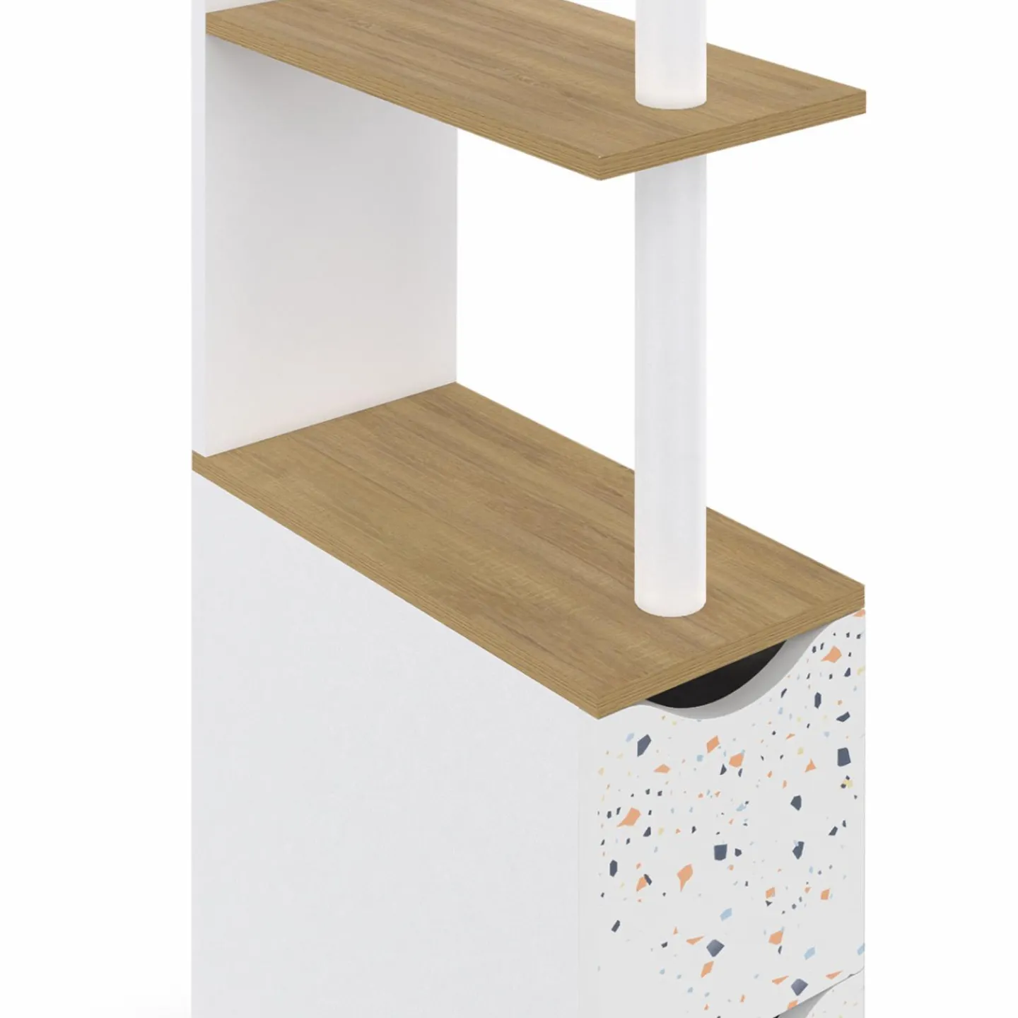 Meuble WC étagère hêtre et motif terrazzo avec 2 portes*IDMarket New
