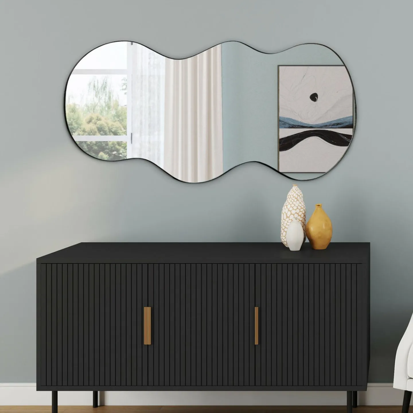 Miroir organique contour noir 45 x 100 cm*IDMarket Online