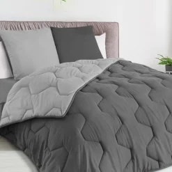 Pack couette oreiller 220x240 cm bicolore gris clair et foncé*IDMarket