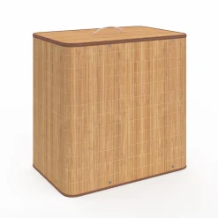 Panier à linge 3 bacs amovibles bambou et tissu*IDMarket Sale