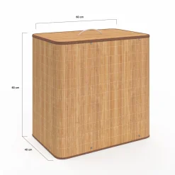 Panier à linge 3 bacs amovibles bambou et tissu*IDMarket Sale