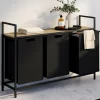 Panier à linge 3 bacs DETROIT tissu noir design industriel*IDMarket Sale