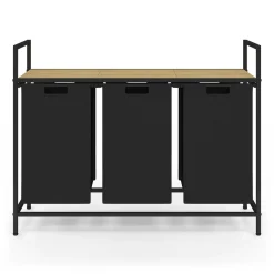Panier à linge 3 bacs DETROIT tissu noir design industriel*IDMarket Sale