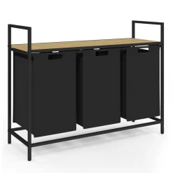 Panier à linge 3 bacs DETROIT tissu noir design industriel*IDMarket Sale
