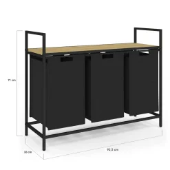 Panier à linge 3 bacs DETROIT tissu noir design industriel*IDMarket Sale