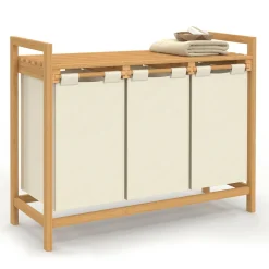 Panier à linge bambou 3 bacs tissu écru*IDMarket Clearance