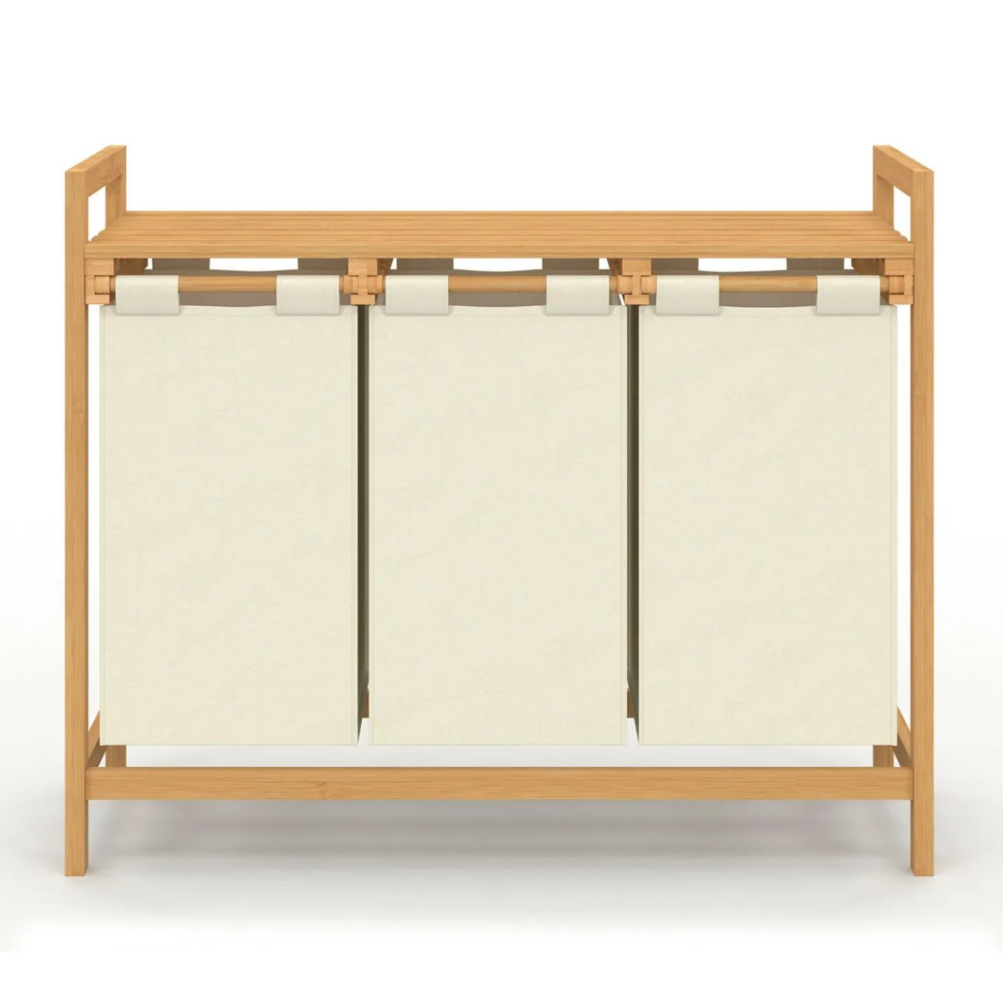 Panier à linge bambou 3 bacs tissu écru*IDMarket Clearance