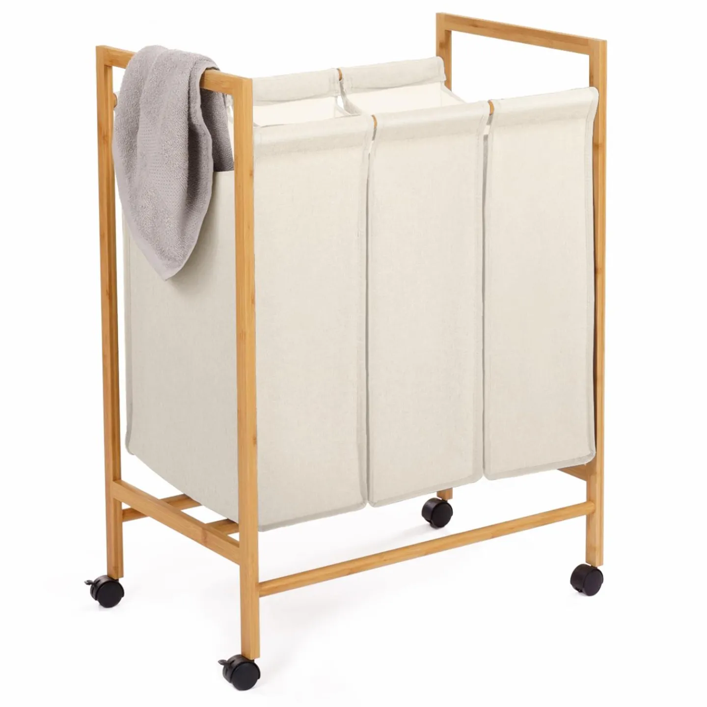 Panier à linge bambou 3 compartiments*IDMarket Clearance