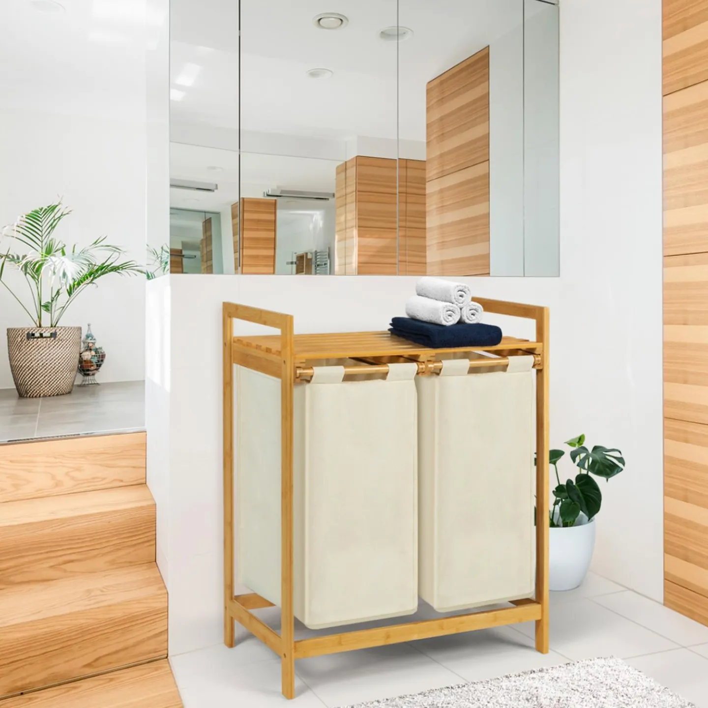 Panier à linge double écru*IDMarket Best