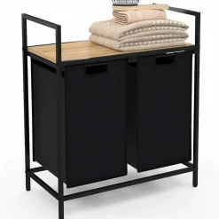 Panier à linge en tissu noir avec 2 bacs*IDMarket Clearance